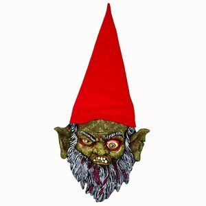 VINTAGE HALLOWEEN ZOMBIE GNOME UNDEAD GOBLIN RUBBER MASK W/ RED HAT